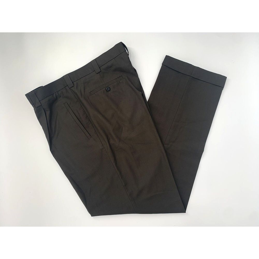 Perry Ellis Portfolio Olive Green‎ Pleated w/Leg Hem Mens Dress Pants Size 38/34 - Picture 2 of 9